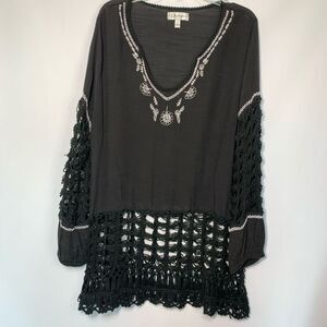 Neiman Marcus Black Crochet Swim Coverup